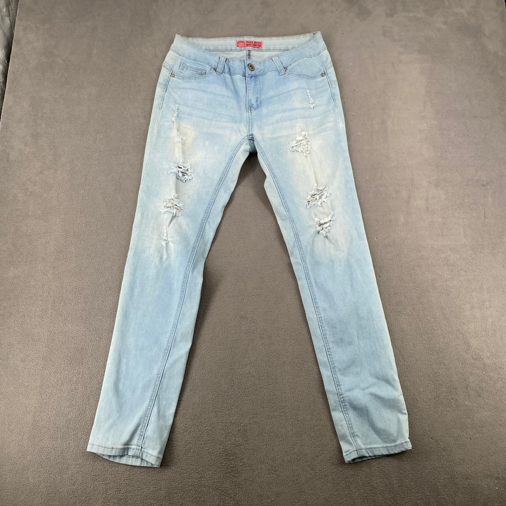 Wax Jean Butt I Love You Light Wash Distressed Skinny Jeans 90095 Size 11